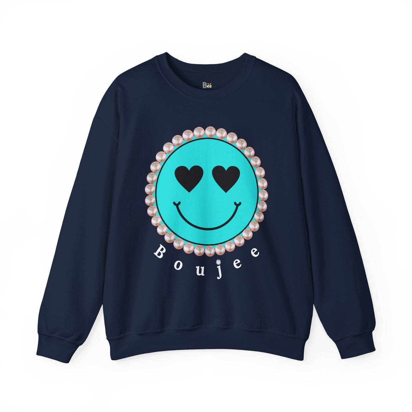 Bee Boujee - Boujee Smiley Face Turquoise in Pearls Heavy Blend™ Dark Colors Crewneck Sweatshirt