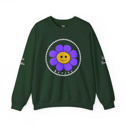 Boujee Flower Smiley Face Purple Gold - Heavy Blend™ Dark Colors Crewneck Sweatshirt
