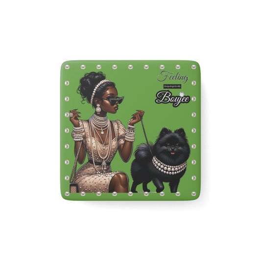 Feeling Boujee in PEARLS - Porcelain Magnet, Square GREEN