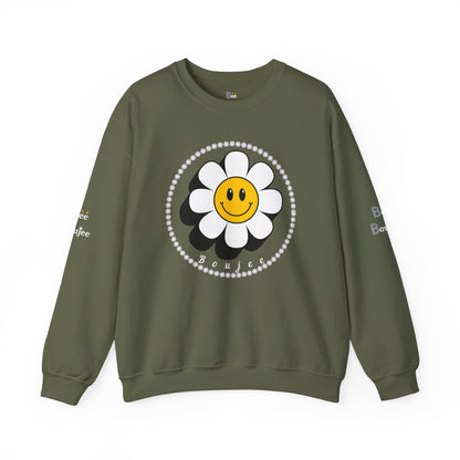 Boujee Flower Smiley Face White Gold - Heavy Blend™ Dark Colors Crewneck Sweatshirt