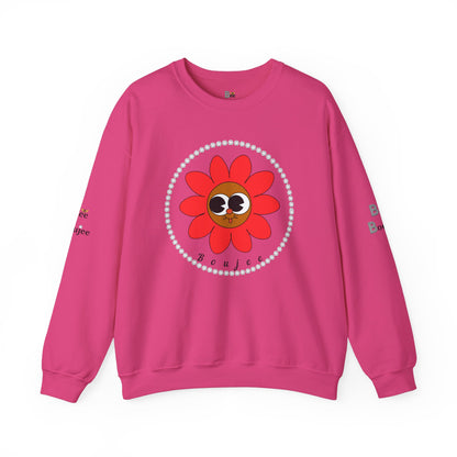 Boujee Flower Smiley Face Red Brown Wide-Eyed - Heavy Blend™ Light Colors Crewneck Sweatshirt
