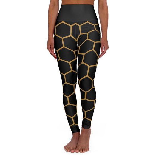 "The Boujee Hive" Stylish High Waisted Yoga Leggings with Honeycomb Print - MEDIUM