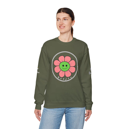 Boujee Flower Smiley Face Pink Green - Heavy Blend™ Dark Colors Crewneck Sweatshirt