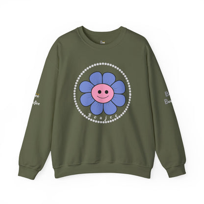 Boujee Flower Smiley Face Blue Pink - Heavy Blend™ Dark Colors Crewneck Sweatshirt