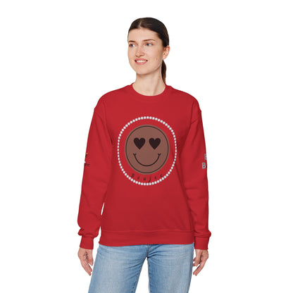 Boujee Smiley Face Heart Eyes Brown - Heavy Blend™ Light Colors Crewneck Sweatshirt