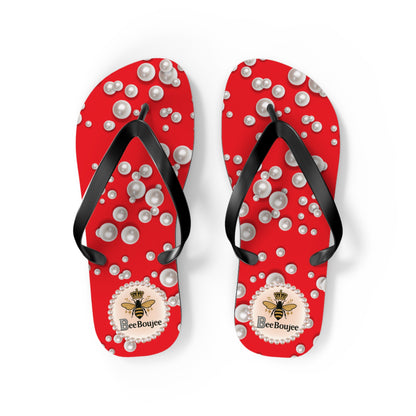 Bee Boujee Flip Flops - RED in Sea of Pearls - MEDIUM