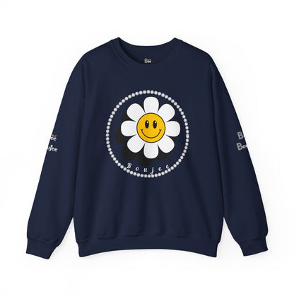 Boujee Flower Smiley Face White Gold - Heavy Blend™ Dark Colors Crewneck Sweatshirt