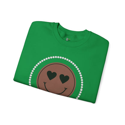 Boujee Smiley Face Heart Eyes Brown - Heavy Blend™ Light Colors Crewneck Sweatshirt