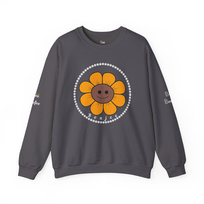 Boujee Flower Smiley Face Gold Brown - Heavy Blend™ Dark Colors Crewneck Sweatshirt