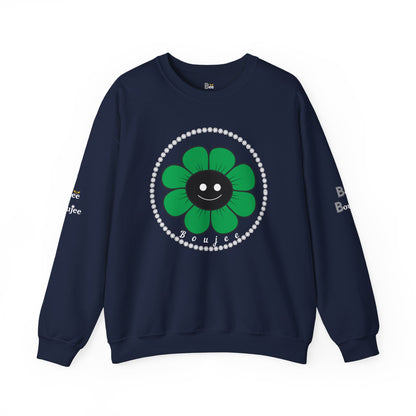 Boujee Flower Smiley Face Green Black - Heavy Blend™ Dark Colors Crewneck Sweatshirt