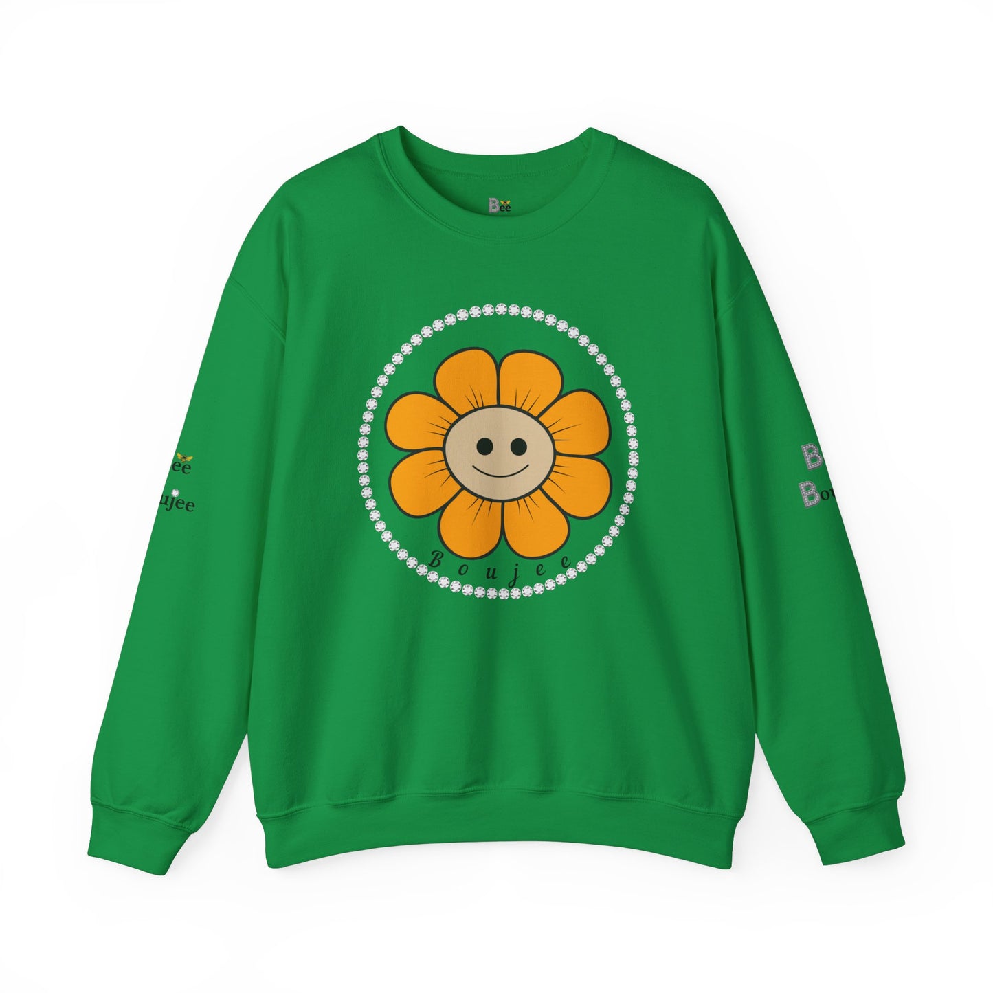 Boujee Flower Smiley Face Gold Tan - Heavy Blend™ Light Colors Crewneck Sweatshirt