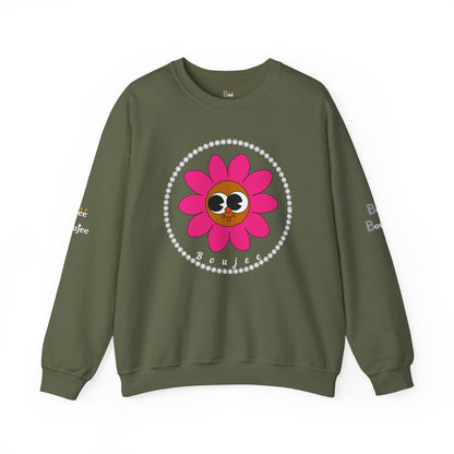 Boujee Flower Smiley Face Pink Brown Wide-Eyed - Heavy Blend™ Dark Colors Crewneck Sweatshirt