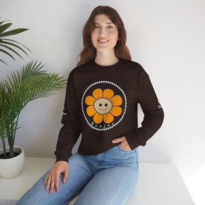 Boujee Flower Smiley Face Gold Tan - Heavy Blend™ Dark Colors Crewneck Sweatshirt