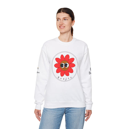 Boujee Flower Smiley Face Red Brown Wide-Eyed - Heavy Blend™ Light Colors Crewneck Sweatshirt