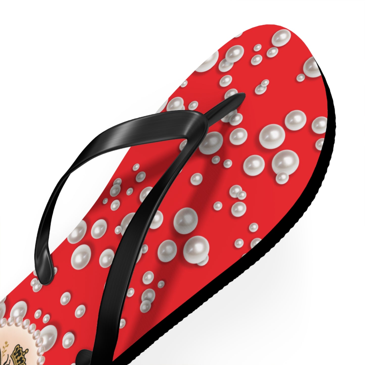 The Boujee Hive Flip Flops - RED in Sea of Pearls - LARGE