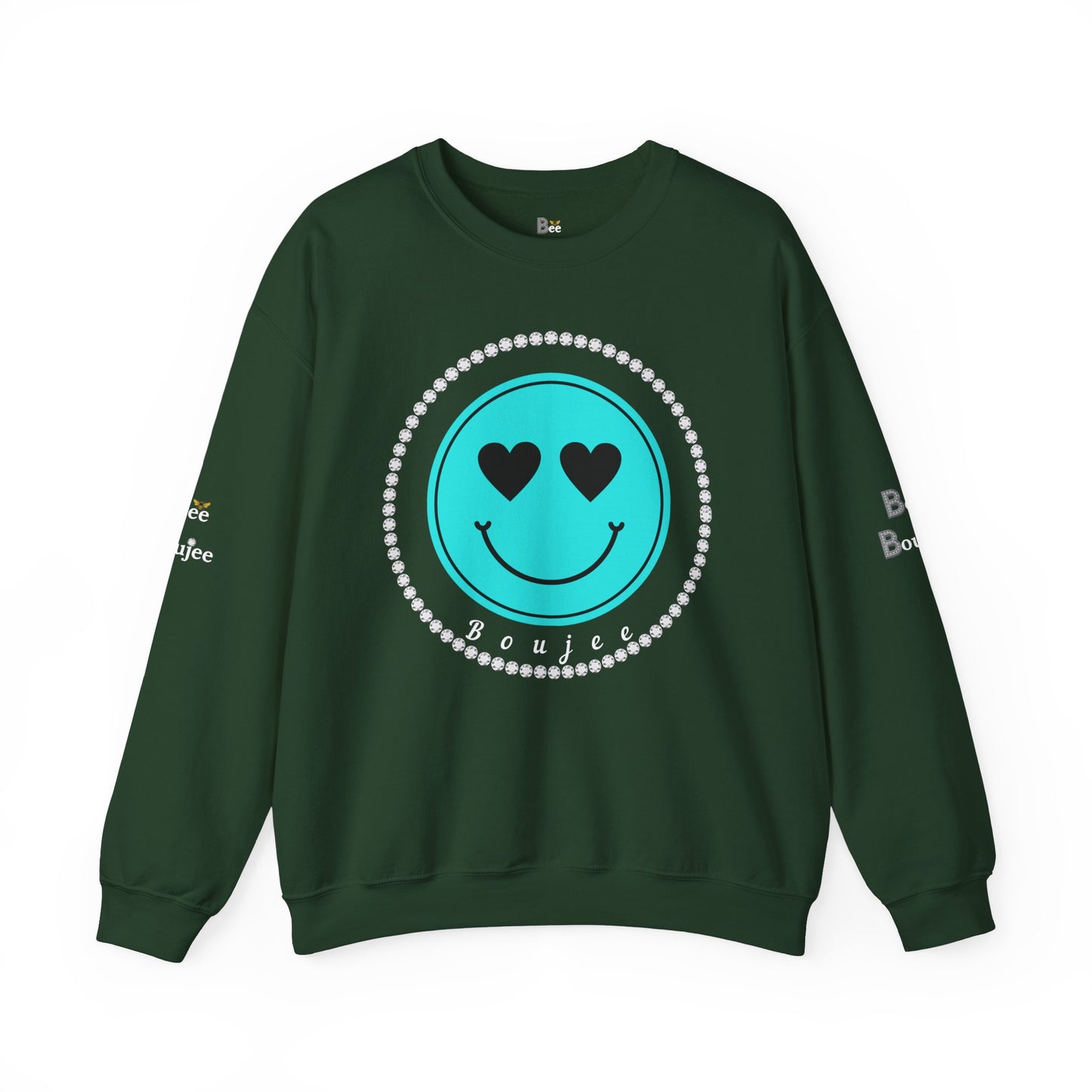 Bee Boujee - Boujee Smiley Face Turquoise in Diamonds Heavy Blend™ Dark Colors Crewneck Sweatshirt