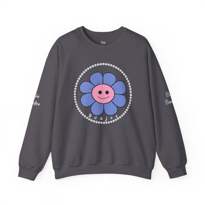 Boujee Flower Smiley Face Blue Pink - Heavy Blend™ Dark Colors Crewneck Sweatshirt