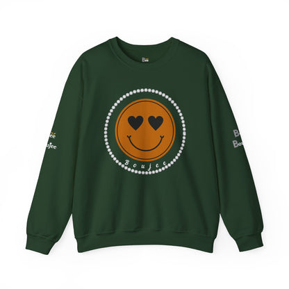 Boujee Smiley Face Brown Heart Eyes - Heavy Blend™ Dark Colors Crewneck Sweatshirt