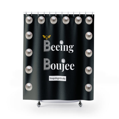 Beeing Boujee - Shower Curtain BLACK with PEARLS