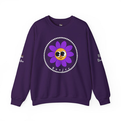 Boujee Flower Smiley Face Purple Gold Wide-Eyed - Heavy Blend™ Dark Colors Crewneck Sweatshirt