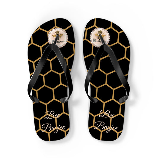 Bee Boujee Golden Honeycomb Flip-Flops (Black & Gold) - LARGE