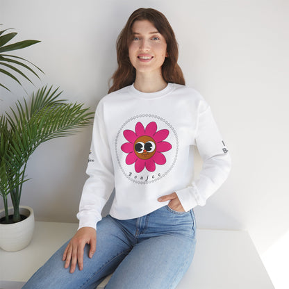 Boujee Flower Smiley Face Pink Brown Wide-Eyed - Heavy Blend™ Light Colors Crewneck Sweatshirt