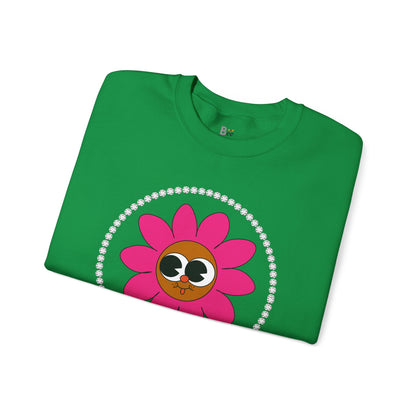 Boujee Flower Smiley Face Pink Brown Wide-Eyed - Heavy Blend™ Light Colors Crewneck Sweatshirt