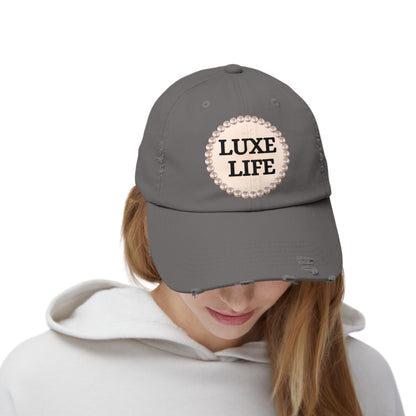 Luxe Life - Distressed Pearl-Emblem Cap