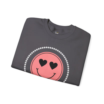 Boujee Smiley Face Pink Heart Eyes - Heavy Blend™ Dark Colors Crewneck Sweatshirt