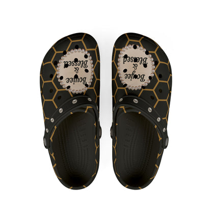 Boujee & Blessed Golden Honeycomb Clogs with Charms