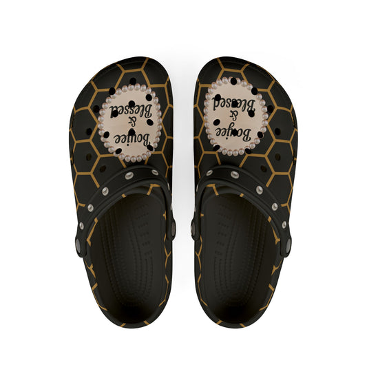 Boujee & Blessed Golden Honeycomb Clogs with Charms