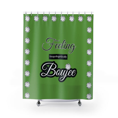Feeling Boujee - Shower Curtain GREEN with DIAMONDS