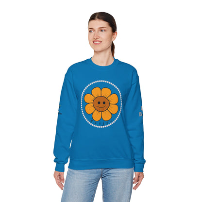 Boujee Flower Smiley Face Gold Light Brown - Heavy Blend™ Light Colors Crewneck Sweatshirt