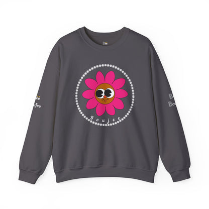 Boujee Flower Smiley Face Pink Brown Wide-Eyed - Heavy Blend™ Dark Colors Crewneck Sweatshirt