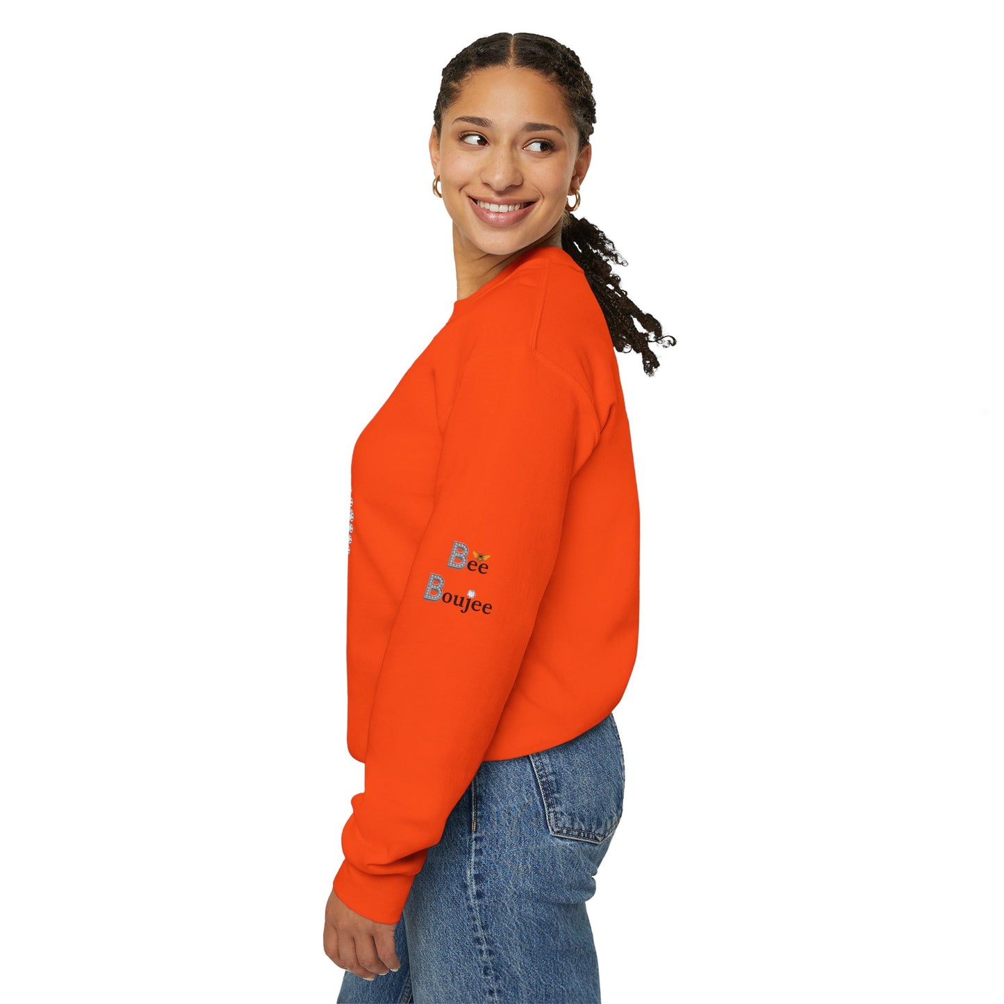 Boujee Flower Smiley Face Gold Tan - Heavy Blend™ Light Colors Crewneck Sweatshirt