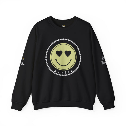 Boujee Smiley Face Beige Heart Eyes - Heavy Blend™ Dark Colors Crewneck Sweatshirt