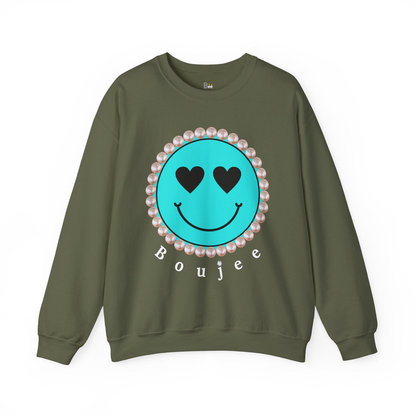 Bee Boujee - Boujee Smiley Face Turquoise in Pearls Heavy Blend™ Dark Colors Crewneck Sweatshirt