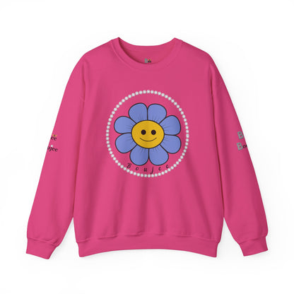 Boujee Flower Smiley Face Blue Gold - Heavy Blend™ Light Colors Crewneck Sweatshirt