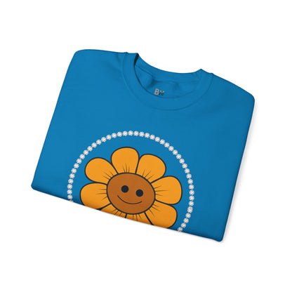 Boujee Flower Smiley Face Gold Light Brown - Heavy Blend™ Light Colors Crewneck Sweatshirt