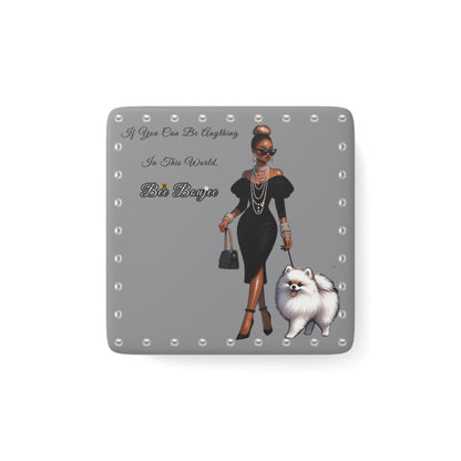 Bee Boujee in PEARLS - Porcelain Magnet, Square GREY