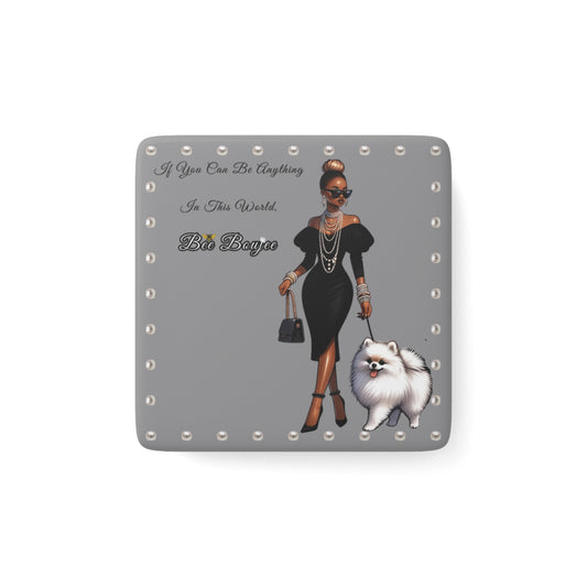 Bee Boujee in PEARLS - Porcelain Magnet, Square GREY