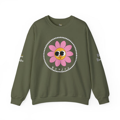 Boujee Flower Smiley Face Pink Gold Wide-Eyed - Heavy Blend™ Dark Colors Crewneck Sweatshirt