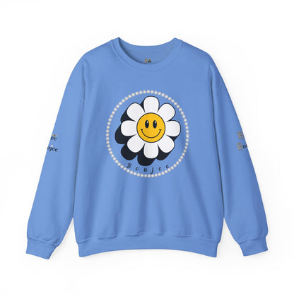 Boujee Flower Smiley Face White Gold - Heavy Blend™ Light Colors Crewneck Sweatshirt