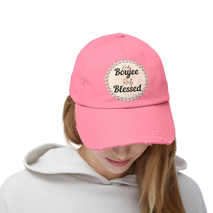Kinda Boujee Really Blessed Distressed Pearl-Emblem Cap