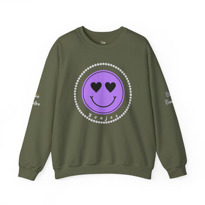 Boujee Smiley Face Purple Heart Eyes Yellow - Heavy Blend™ Dark Colors Crewneck Sweatshirt