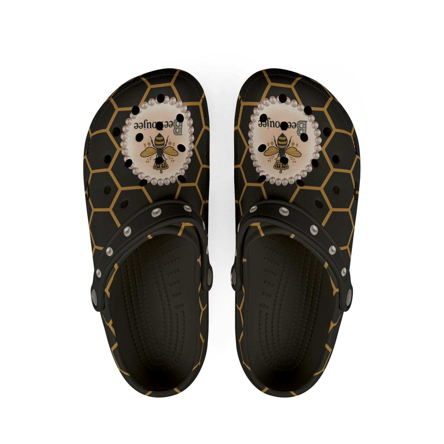 Bee Boujee Golden Honeycomb Clogs with Charms