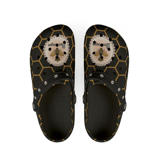 Bee Boujee Golden Honeycomb Clogs with Charms