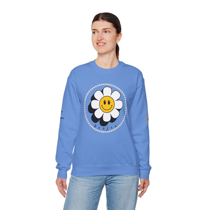 Boujee Flower Smiley Face White Gold - Heavy Blend™ Light Colors Crewneck Sweatshirt