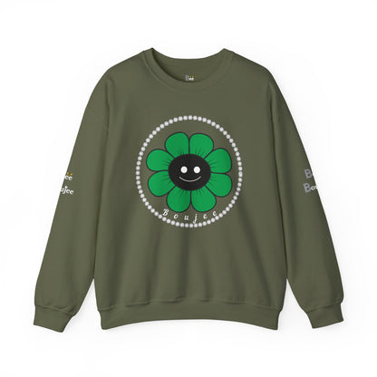 Boujee Flower Smiley Face Green Black - Heavy Blend™ Dark Colors Crewneck Sweatshirt