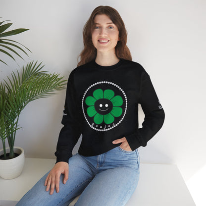 Boujee Flower Smiley Face Green Black - Heavy Blend™ Dark Colors Crewneck Sweatshirt